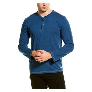 MISTER Mens Blue Long Sleeve Crew Neck Stretch Henley Shirt S